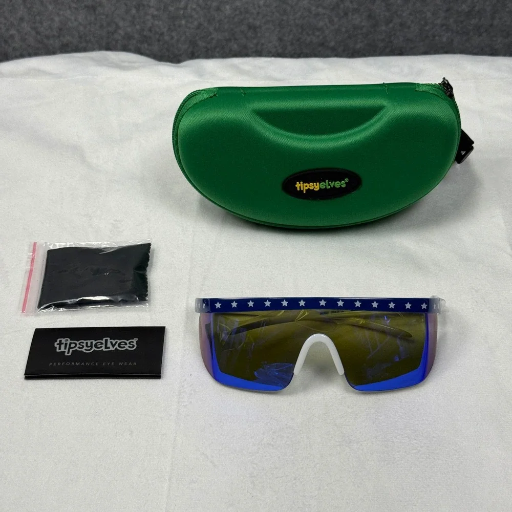 Tipsy Elves Patriotic USA Stars and Stripes Shield Sunglasses Blue Mirror‎ Lens